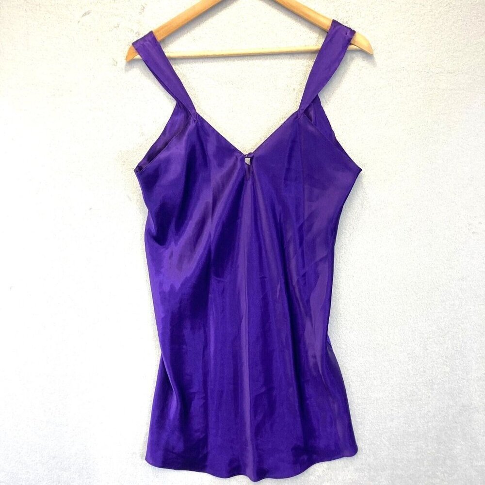 Vintage Erika Taylor Satin Slip Dress Size Medium M Purple 90s‎ Y2k Chemise Mini
